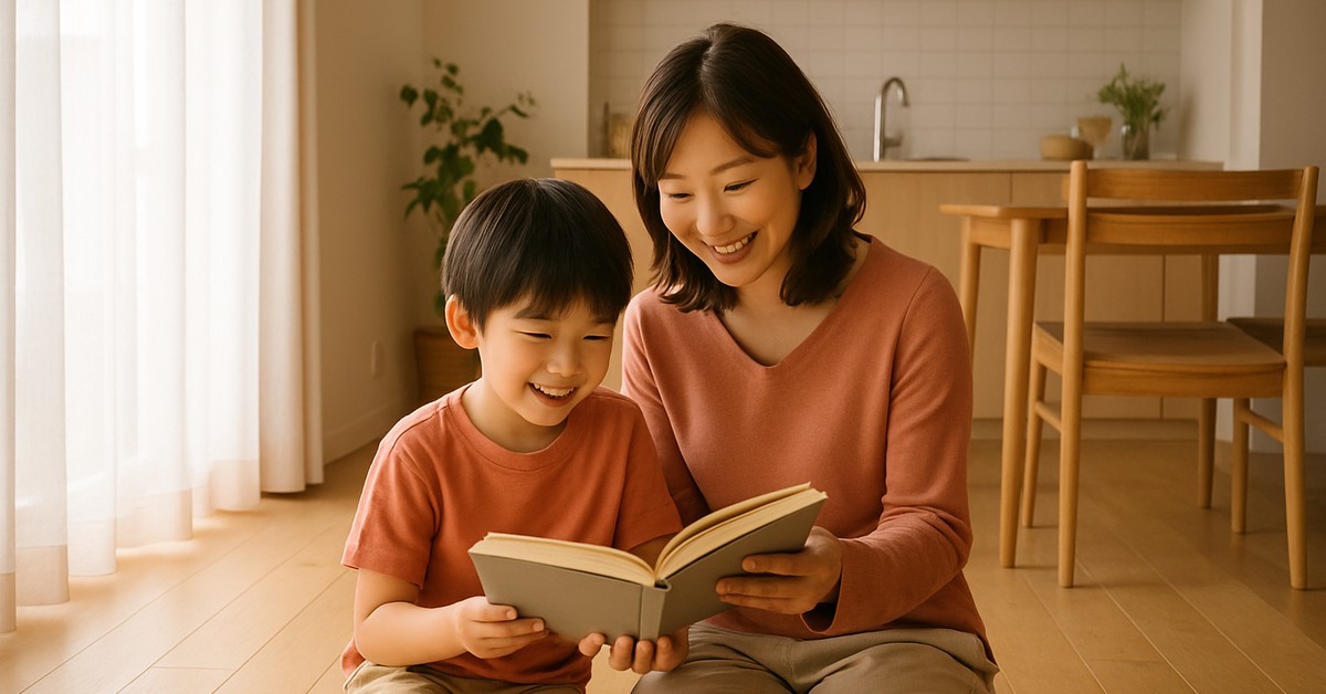 家族で一緒に読書する様子